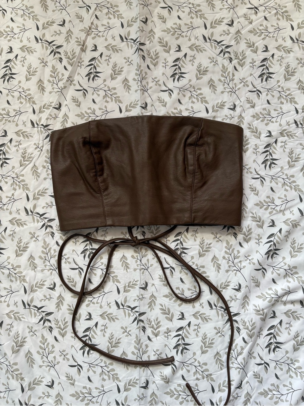 Glassons Brown Faux Leather Strapless Tie-Back Bustier Top